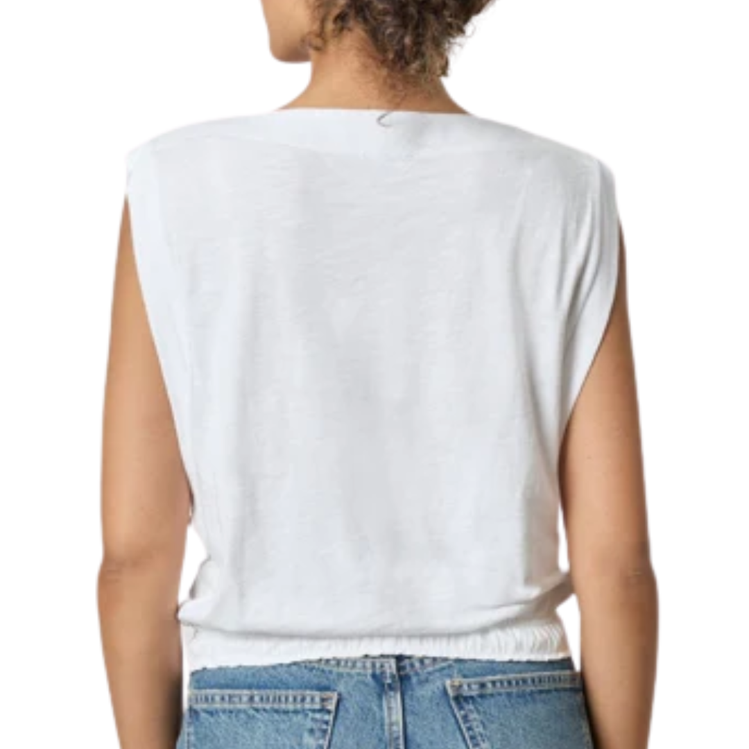 Elastic Hem Boatneck Top in White