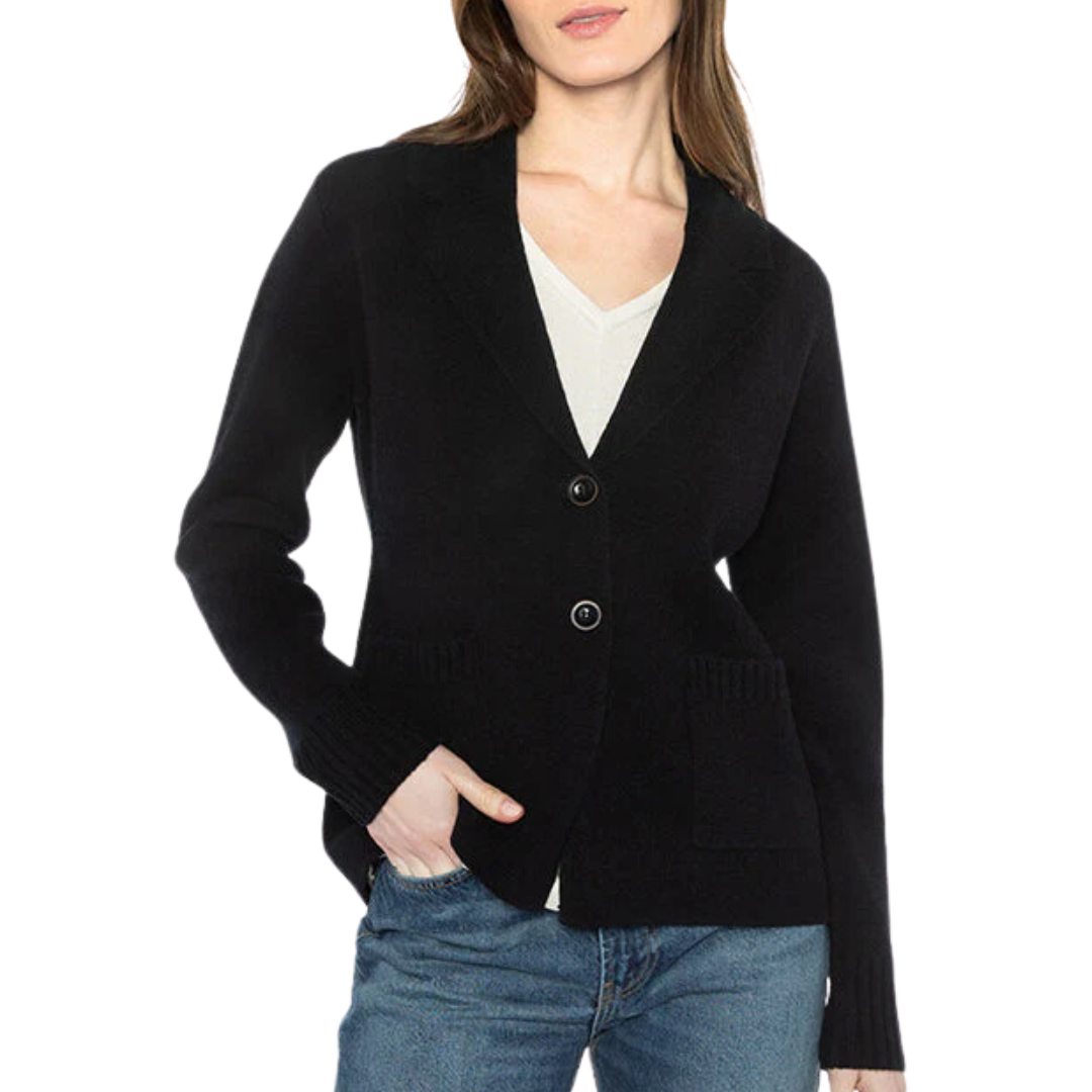 Houndstooth Notch Collar Cardigan in Black