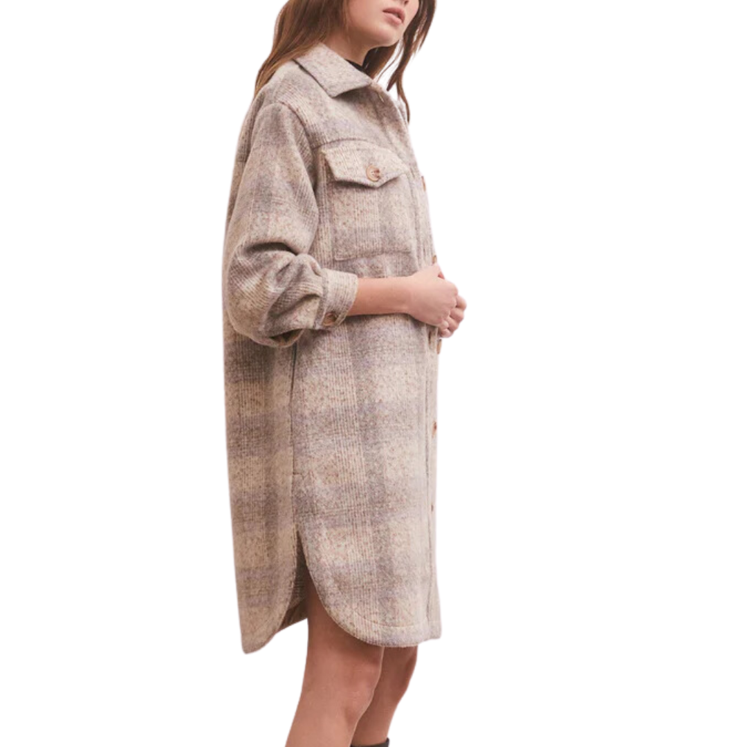 Sonoma Plaid Long Shirt Jacket in Orchid Rain