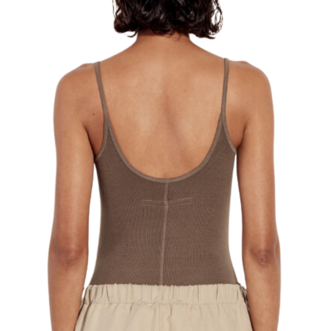 Stretch Silk Knit Rib Essential Tank in Mushroom