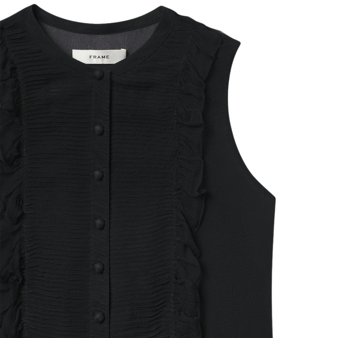 Sleeveless Ruffle Trim Blouse in Black