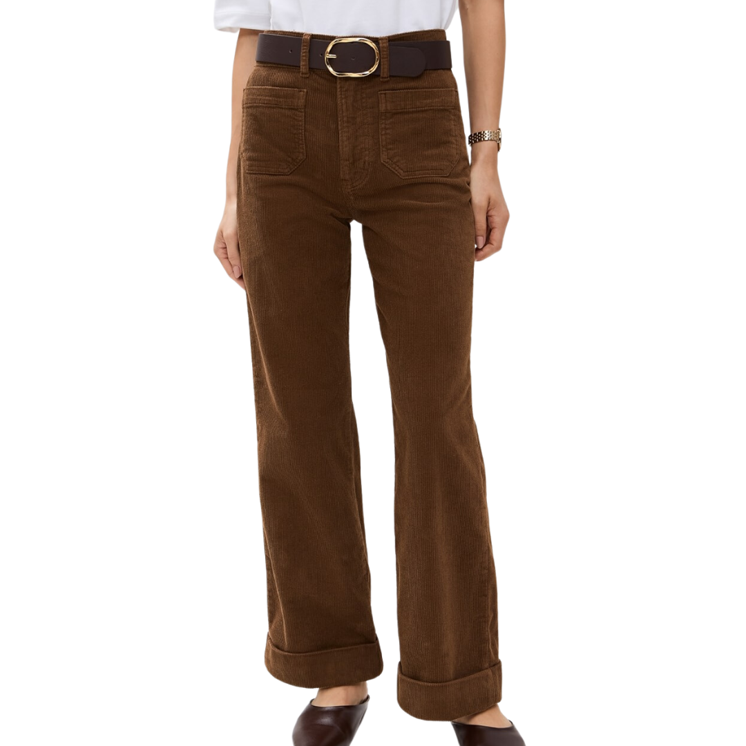 Frame 70's Cropped Wide Leg Corduroy in Toast