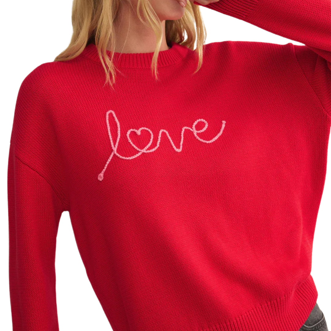 Love Notes Boyfriend Sweater in Cherry