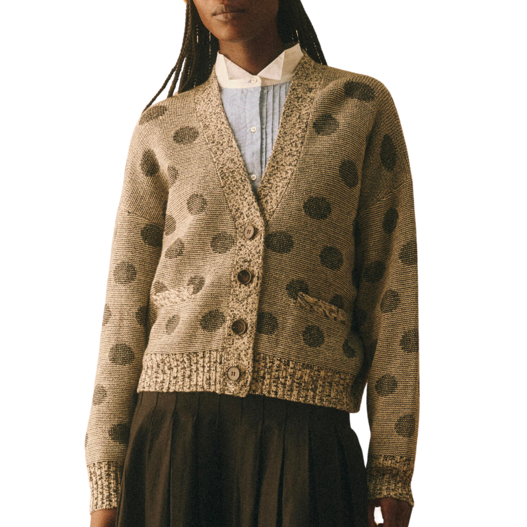 The Slouch Cardigan in Licorice Polka Dot
