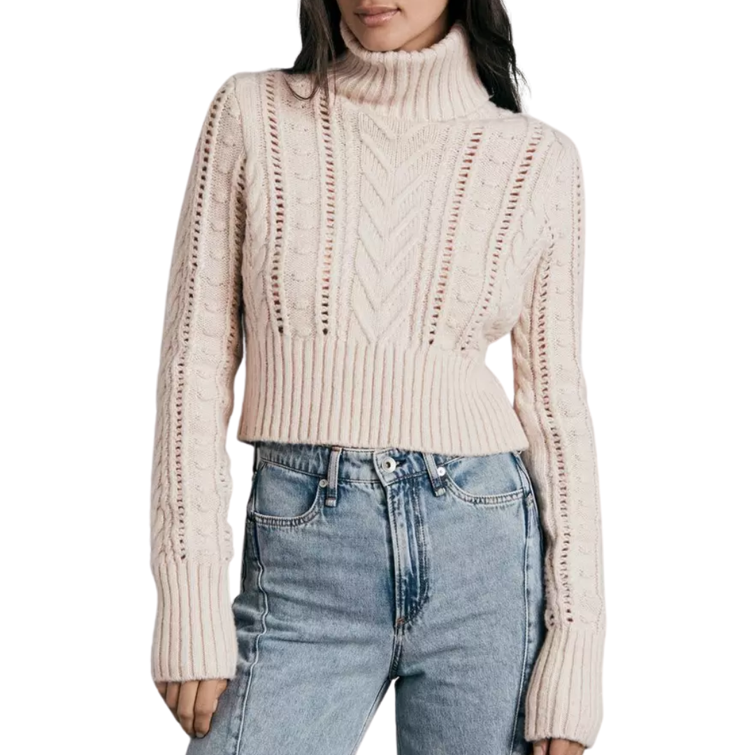 Elizabeth Wool Cable Turtleneck in Ivory