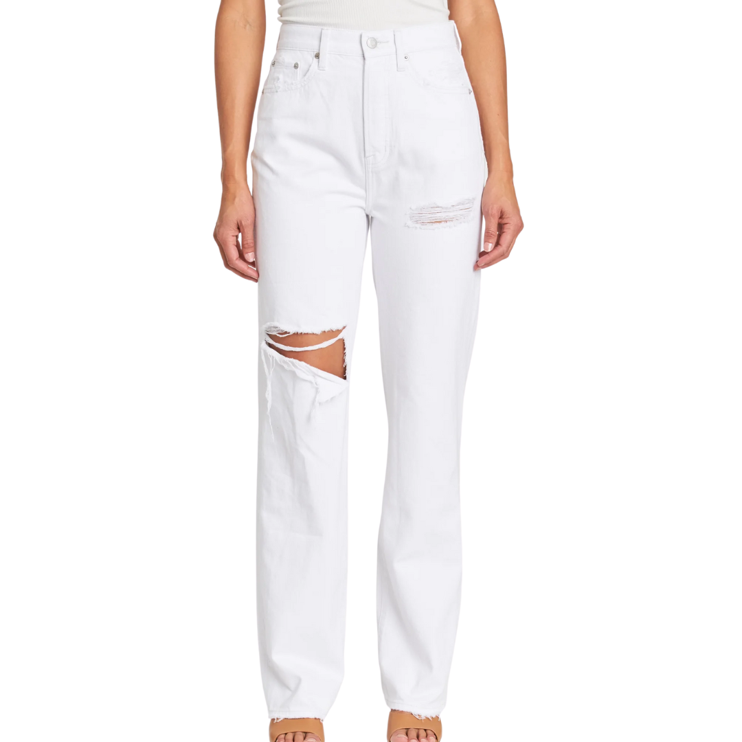 Cassie Super High Rise Straight in Snowfall Distressed