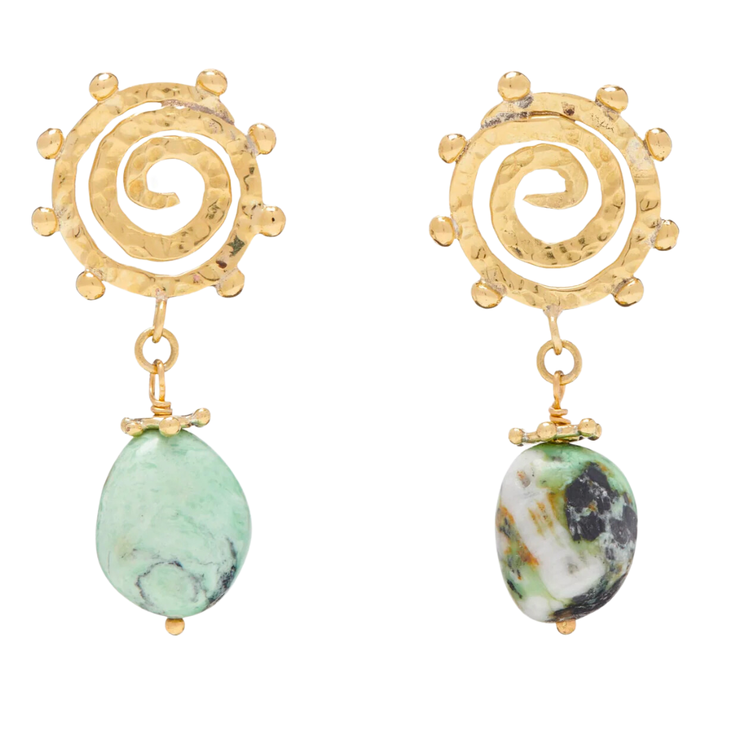Mini Spiral Stone Earring in Green Turquoise