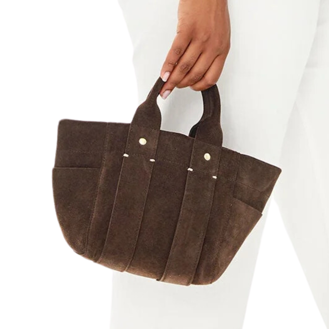 Le Petit Box Tote in Chocolate Suede