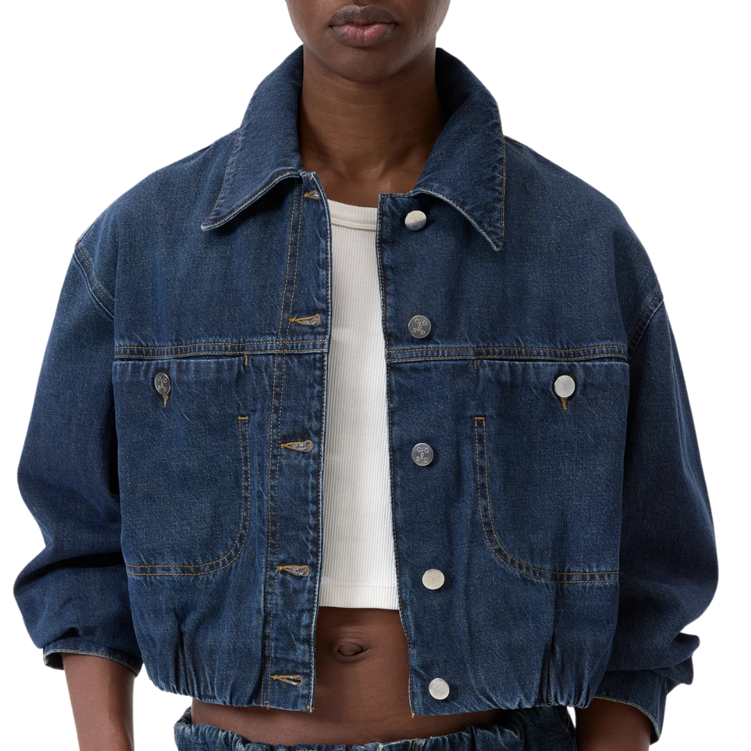 Folded Hem Jacket in Dark Blue
