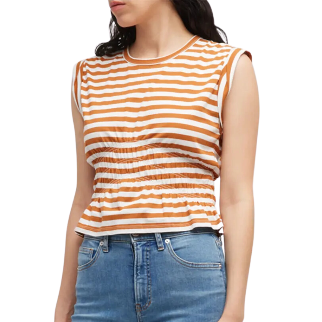 Buchanan Striped Sleeveless Tee in Gold Sand Off White
