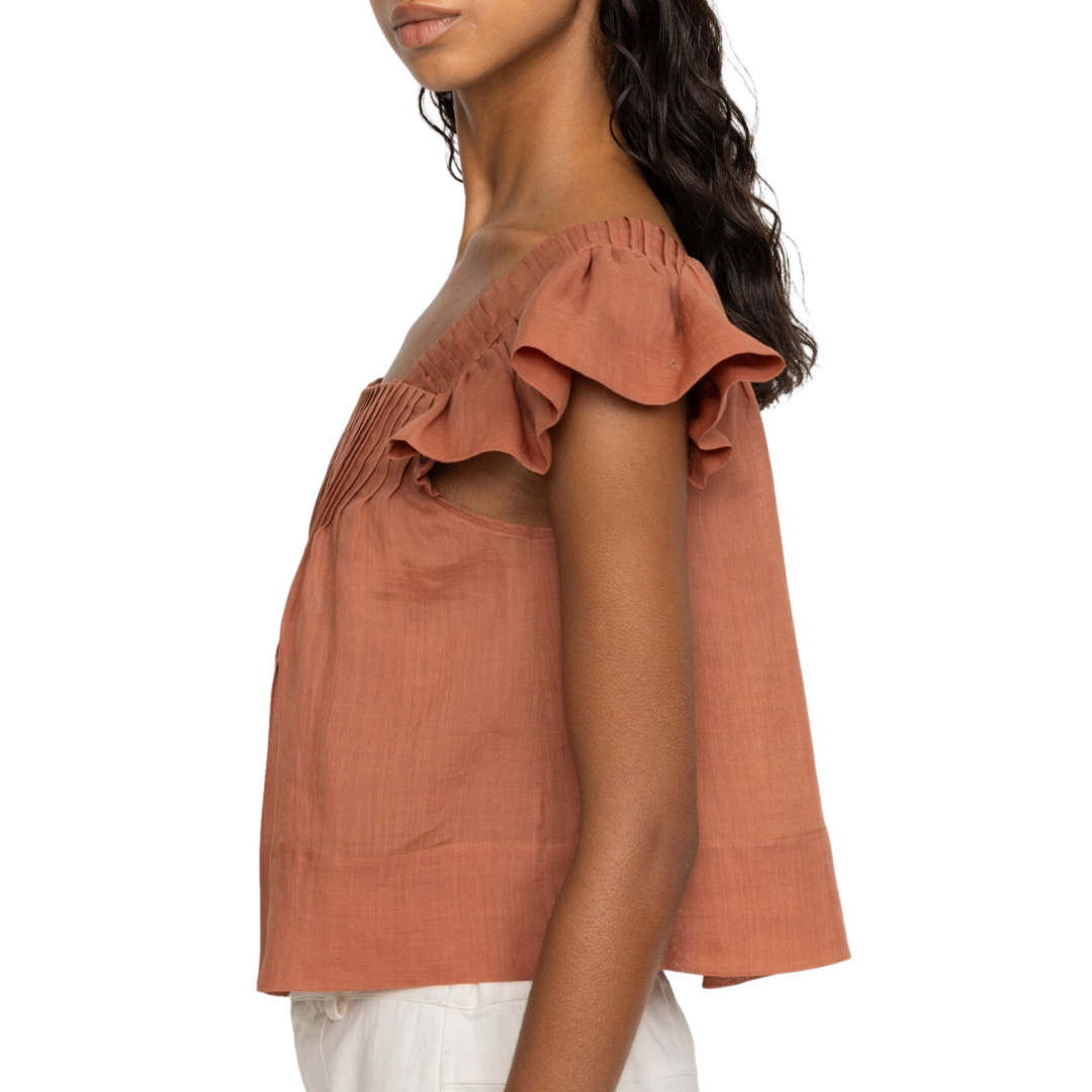 Risa Ramie W/ Poly Satin Tank Top in Clay