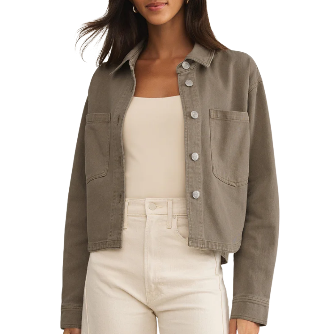 All Day Cropped Denim Jacket in Pebble Moon