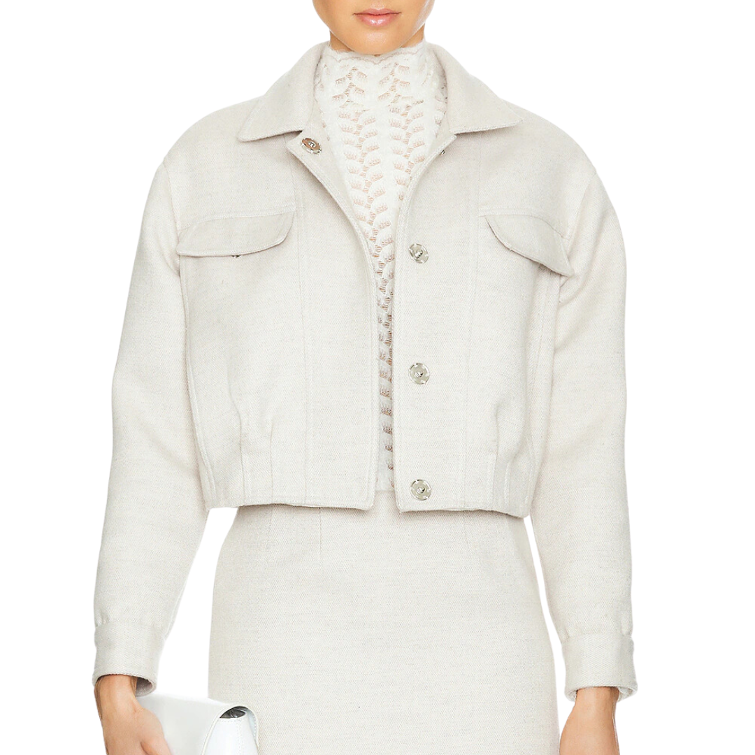 Holis Cropped Pleated Jacket in Bone