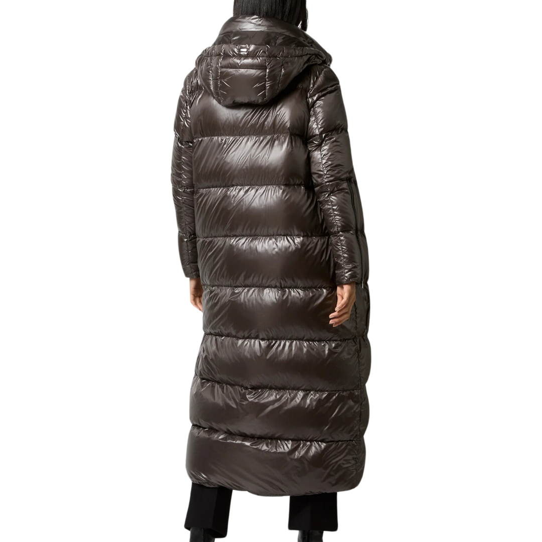 Shiny Nylon Long Coat in Charcoal