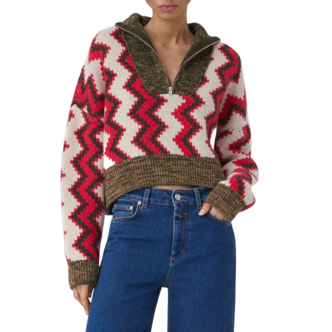 Cropped Jacquard Sweater in Multi