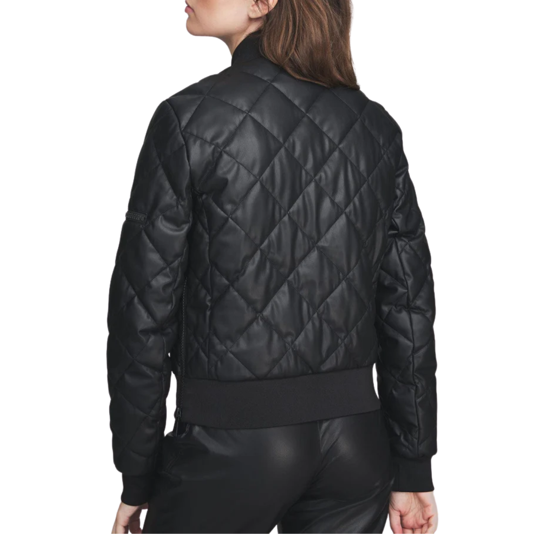 Metro Bomber Jacket in Black Faux Leather