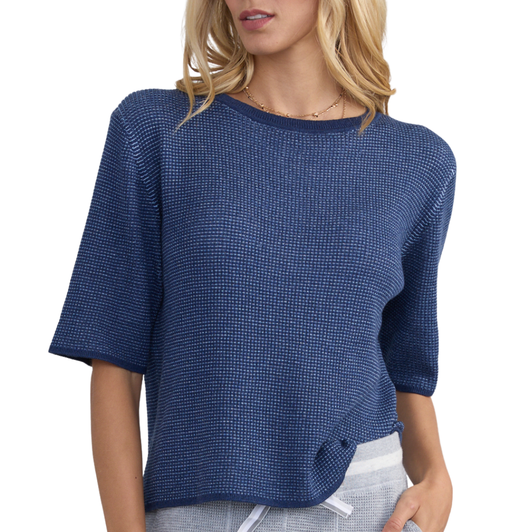 Jill Waffle Tee in Navy/Periwinkle