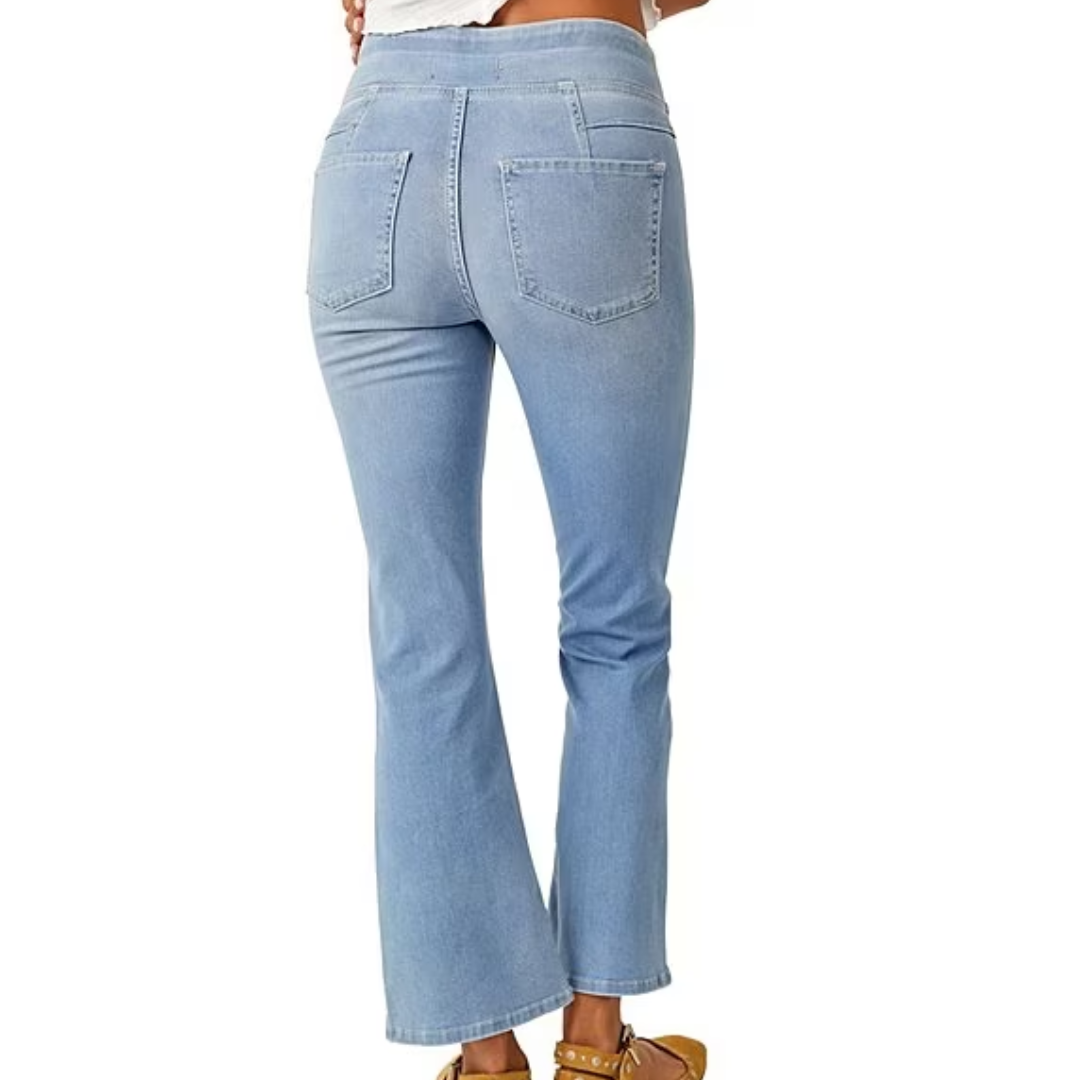 In My Feelings Cropped Slim Flare Jeans in Bermondsey Blue