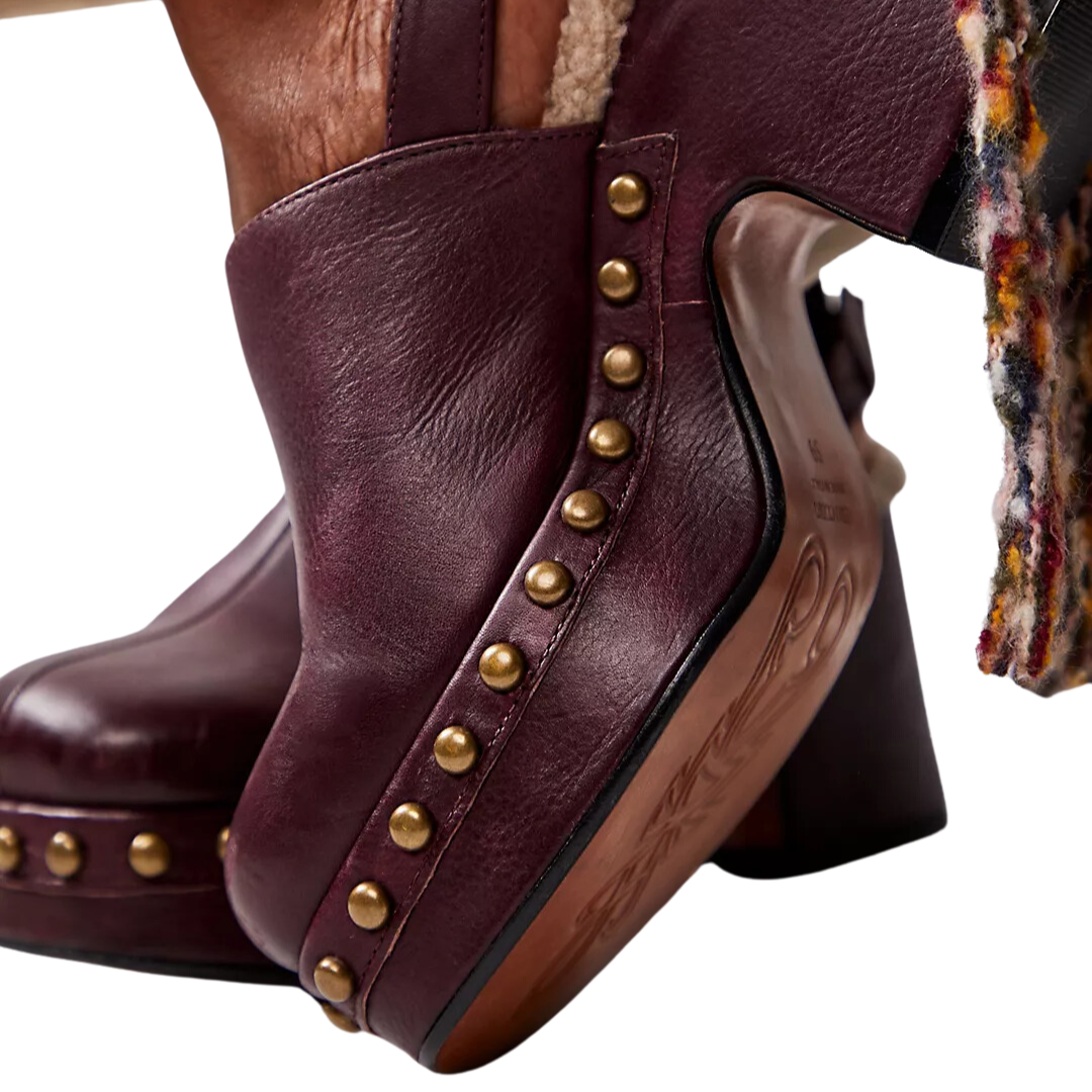 Autumn Studded Platform Clogs in Wine