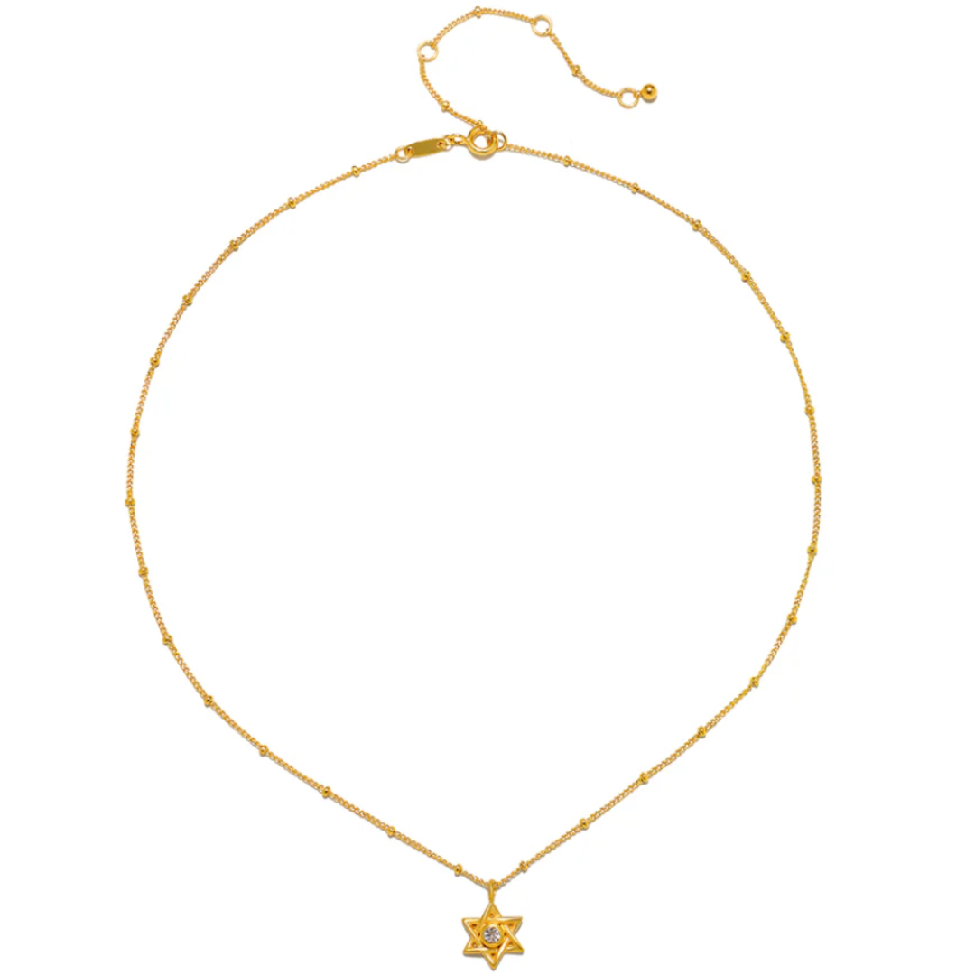Guiding Faith Star of David Necklace in Gold White Topaz