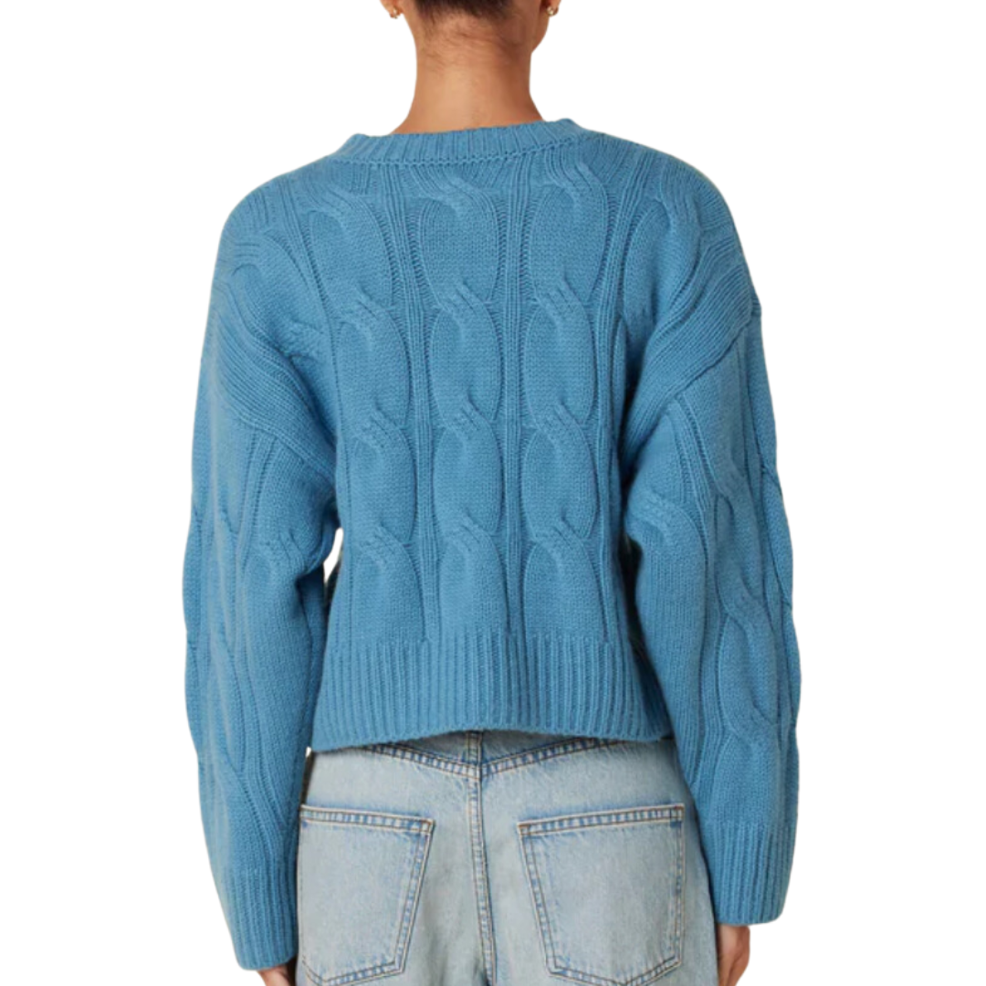 Tristan Cashmere Cable Knit Crew Neck in Cameo