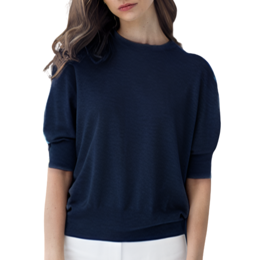 Elbow Sleeve Relaxed Crew in Navy