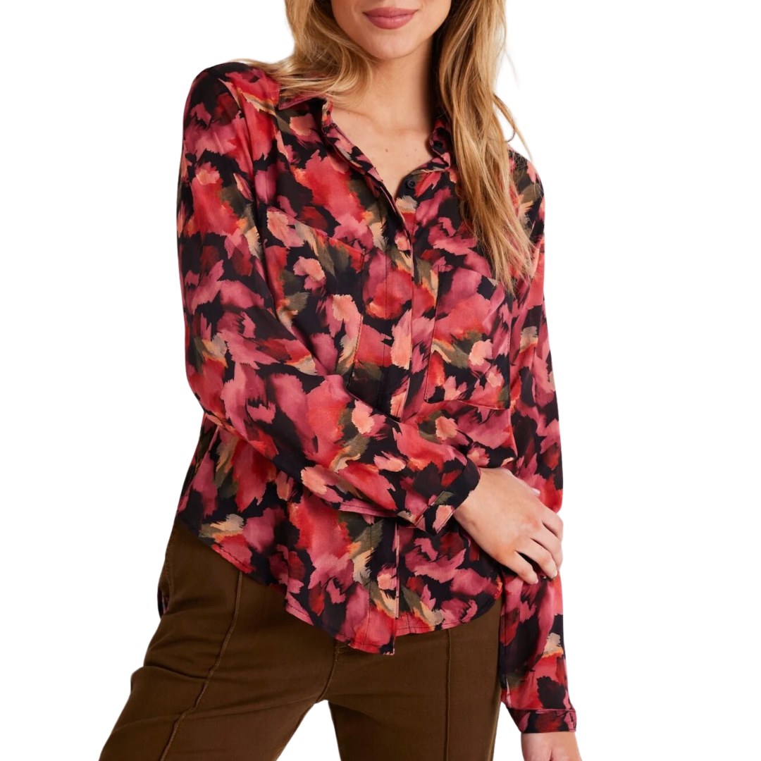 Full Button Down Hipster Shirt in Autumn Bloom Print