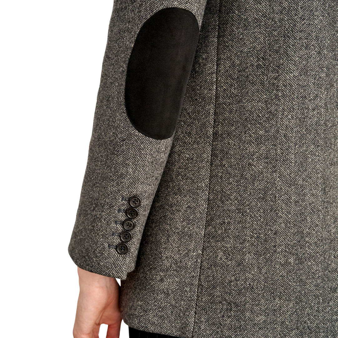 Diane Blazer with Elbow Patch in Charcoal Herringbone