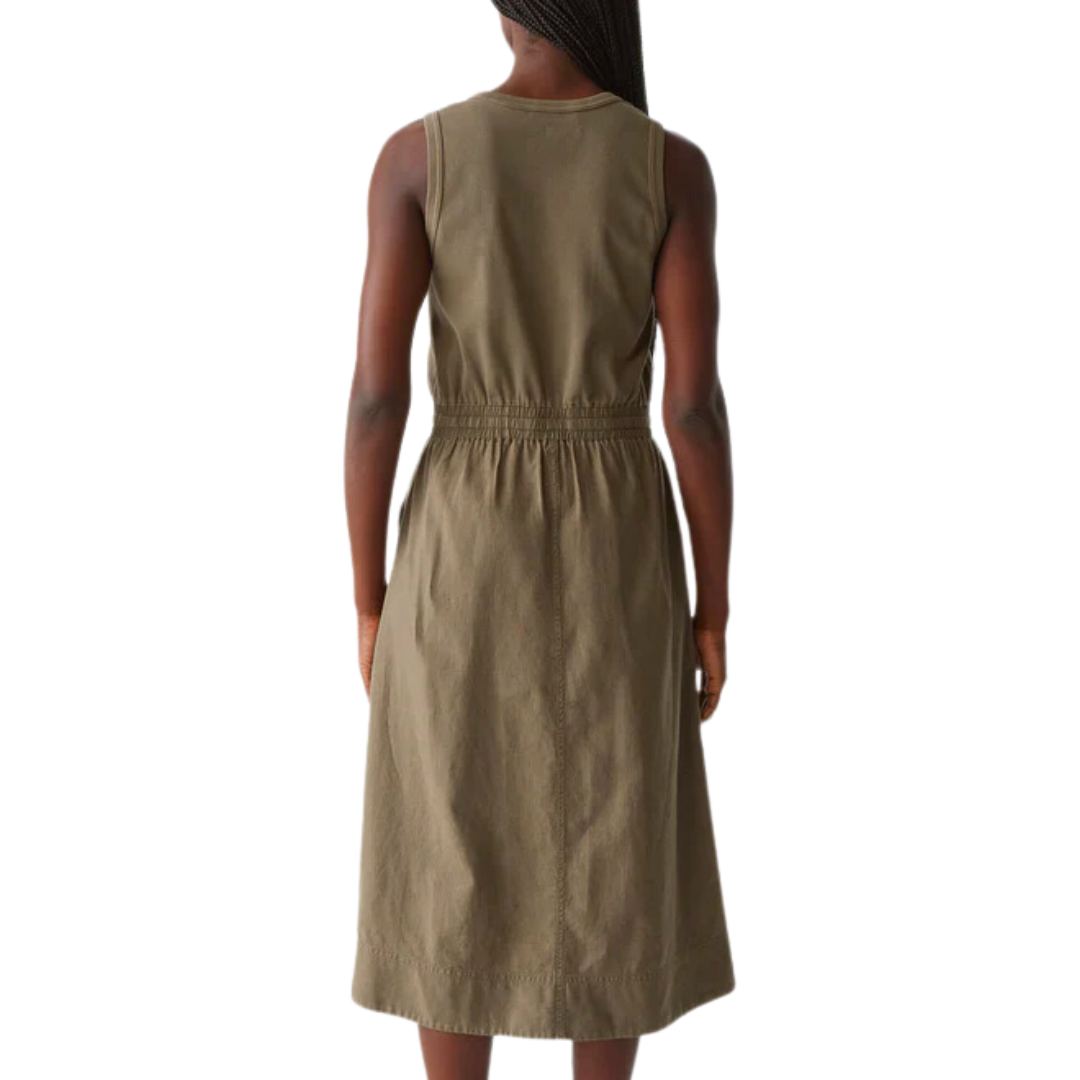 Wilhelmina Mixed Fabric Midi Dress in Camo