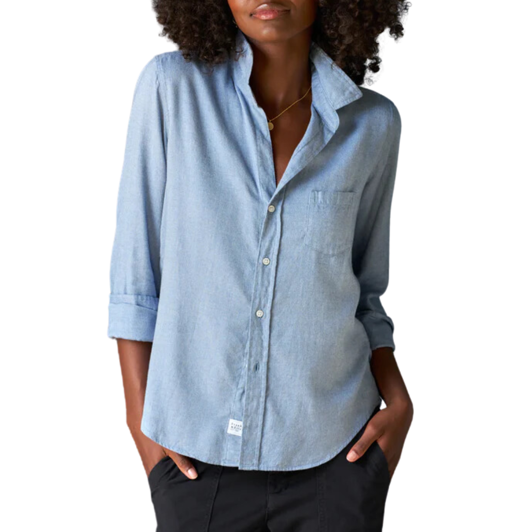 Barry Tailored Button-Up Shirt in Italian Flannel Blue Herringbone