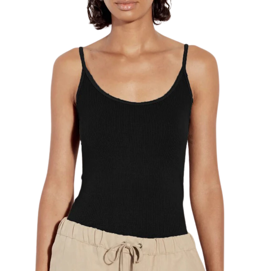 Stretch Silk Knit Rib Essential Tank in Black