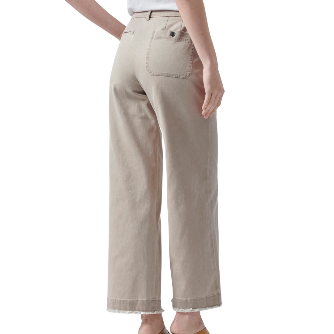Garment Wash Cotton Twill Boyfriend Pants in Beach Pebble