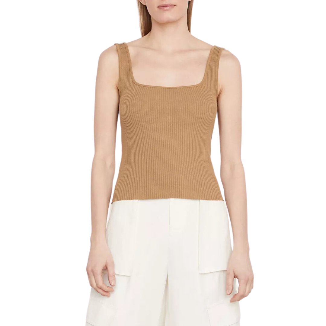 Ribbed Square-Neck Tank in Tobacco