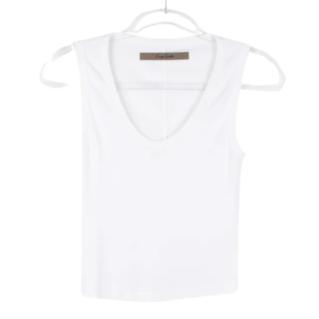 Supima Rib Baby Rib Cropped Fitted U Tank in White