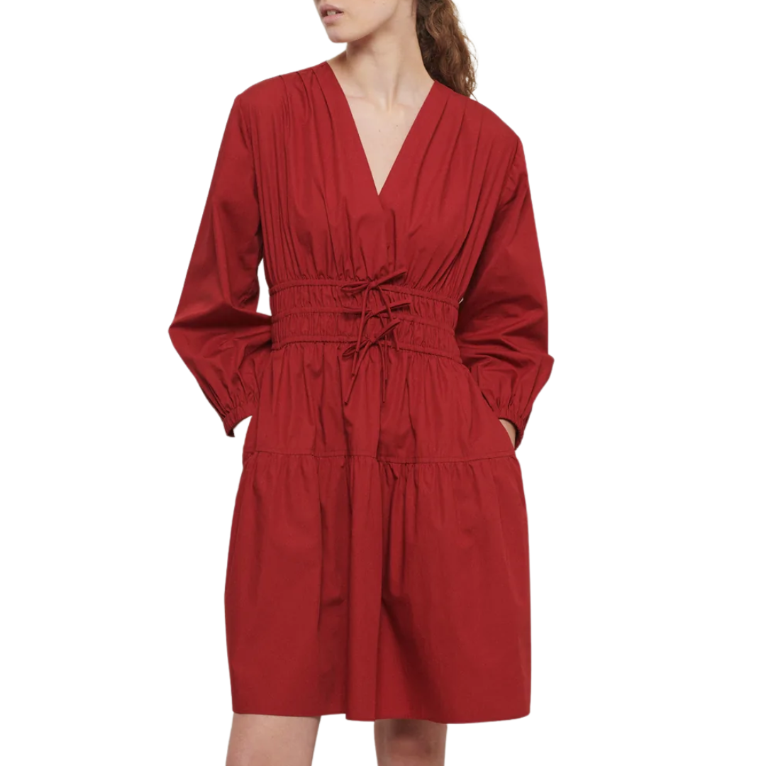 Emma V-Neck Dress in Merlot