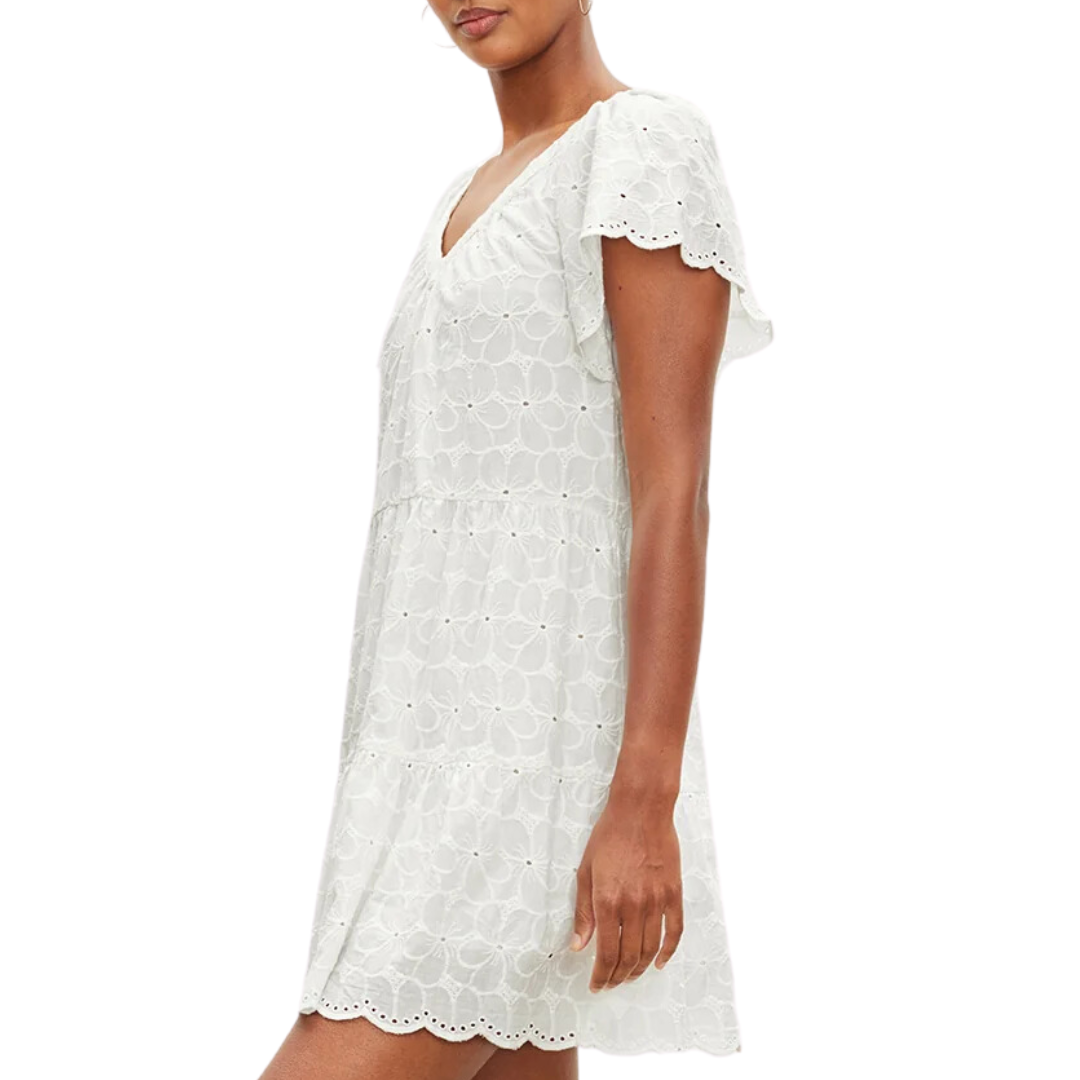 Wynette Embroidered Cotton Dress in White