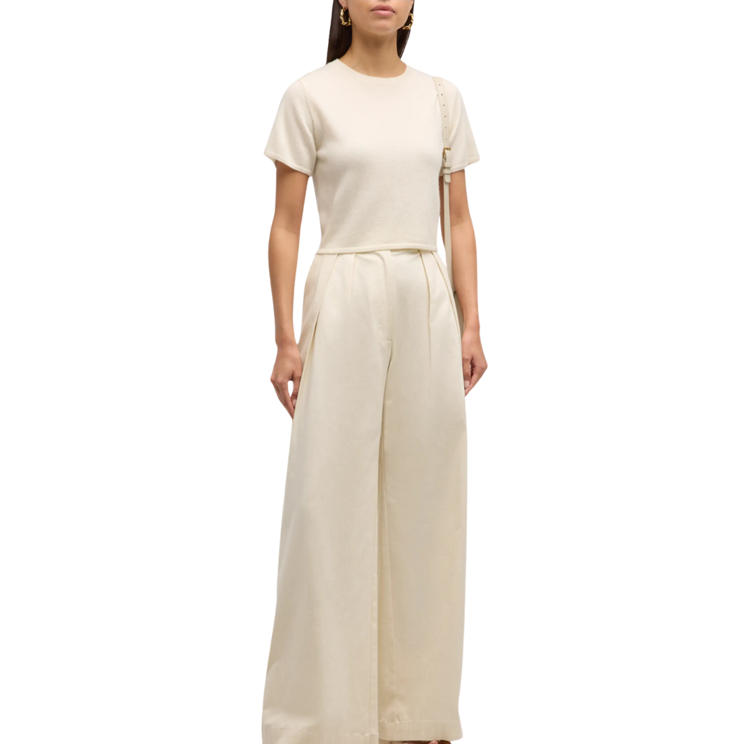 Charleston Relaxed Cashmere Crewneck Tee in Gardenia