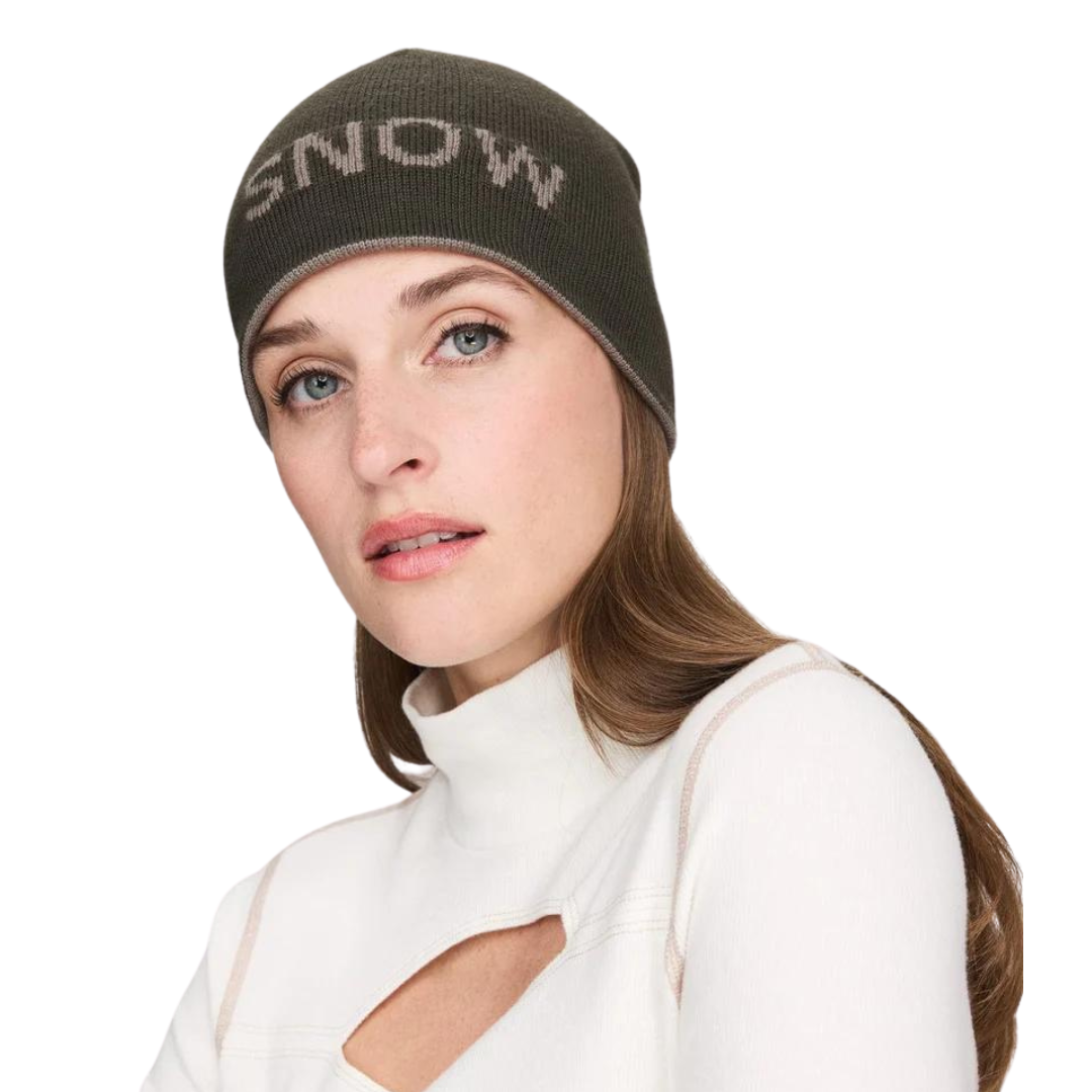 NEW ALP N ROCK women\'s snow reversible beanie in olive Green Beanie - Deep Green Olive Cuffed Waffle Knit Snow Hat  main image 3