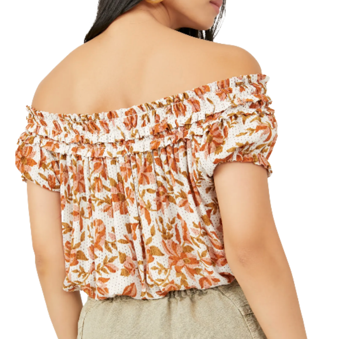 Suki Floral Off the Shoulder Top in Ivory Combo