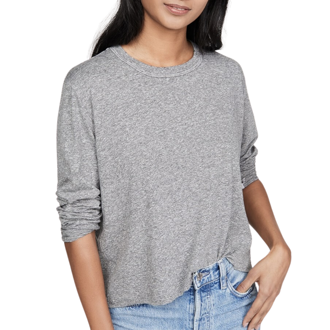The Long Sleeve Crop Tee in Heather Grey