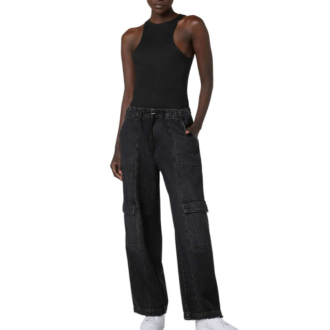 Drawstring Parachute Pant in Faded Black