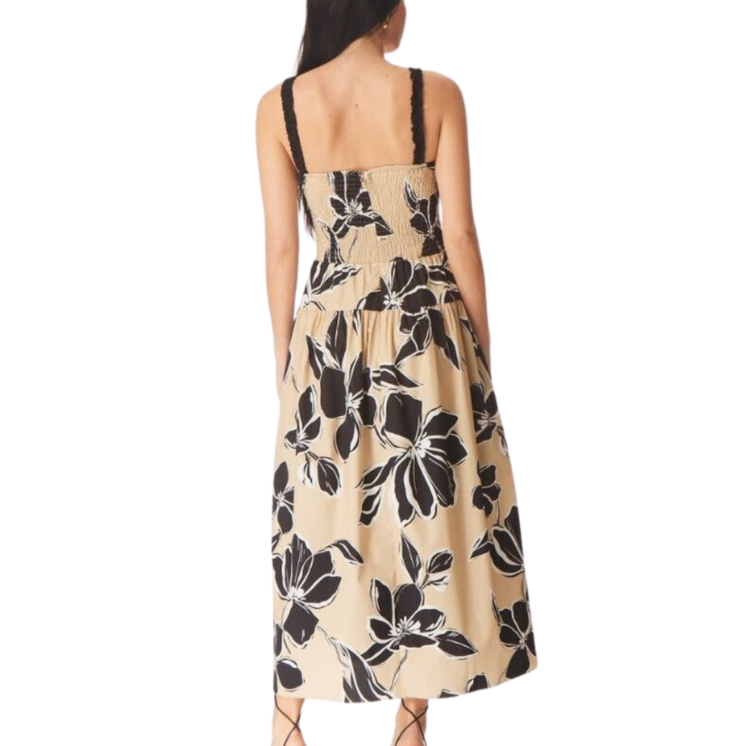 Julien Dress in Khaki Graphic Floral Print