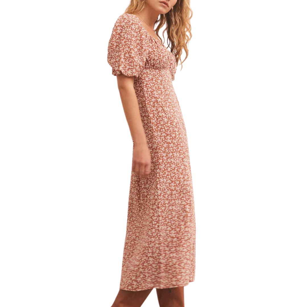 Kiera Floral Midi Dress in Penny