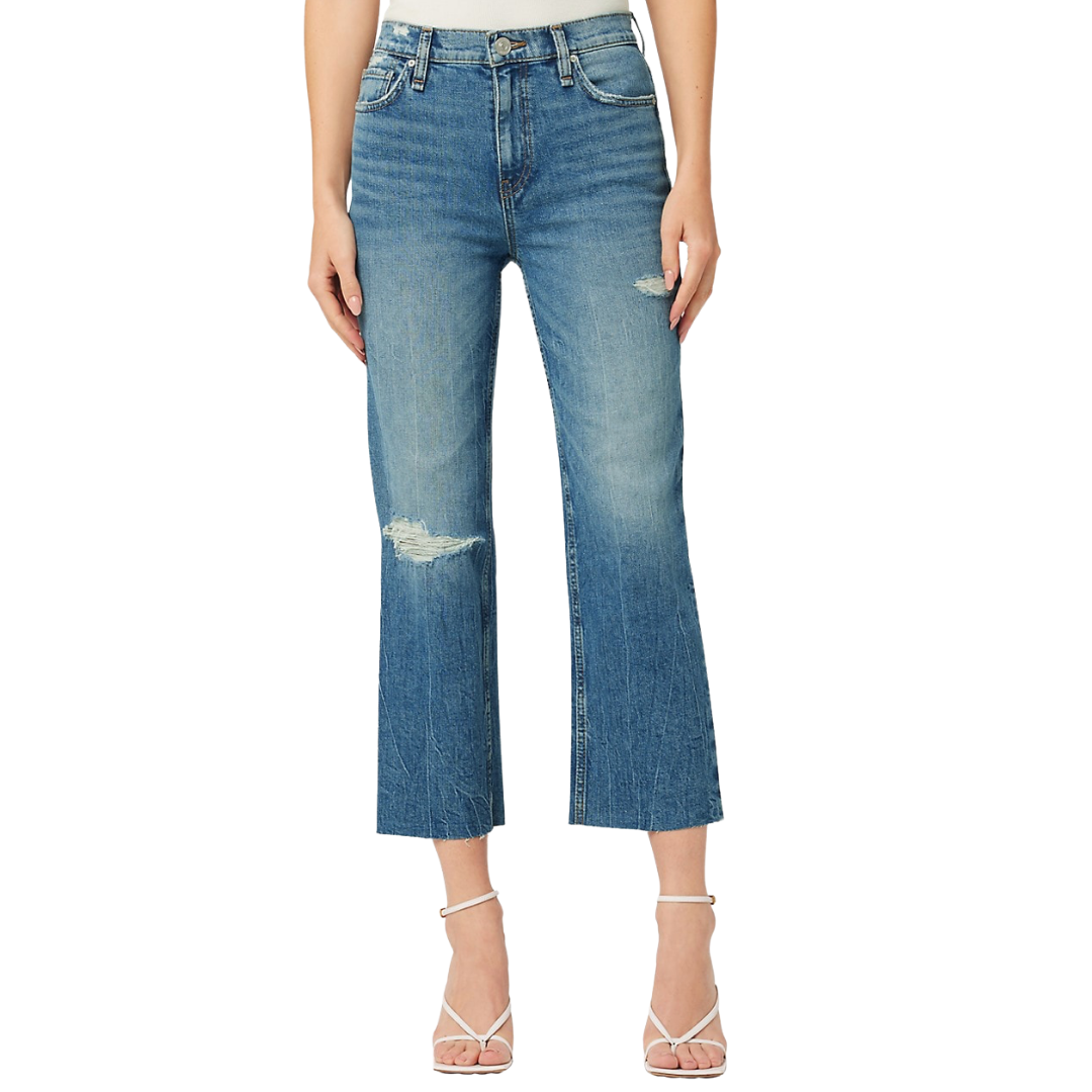 Remi High Rise Distressed Cropped Straight Leg Jeans in Stunner