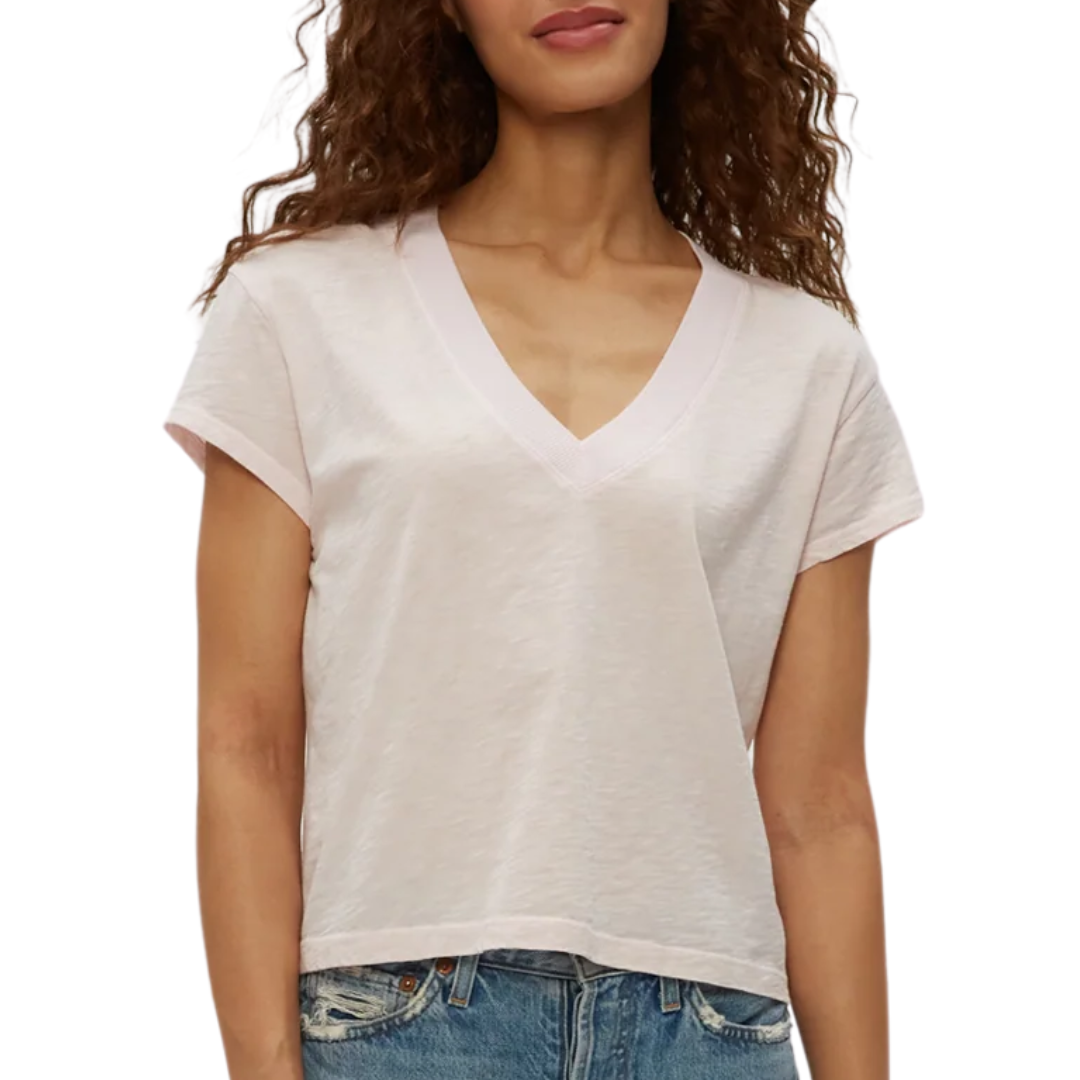 Harlan Cropped V-Neck Tee in Lychee