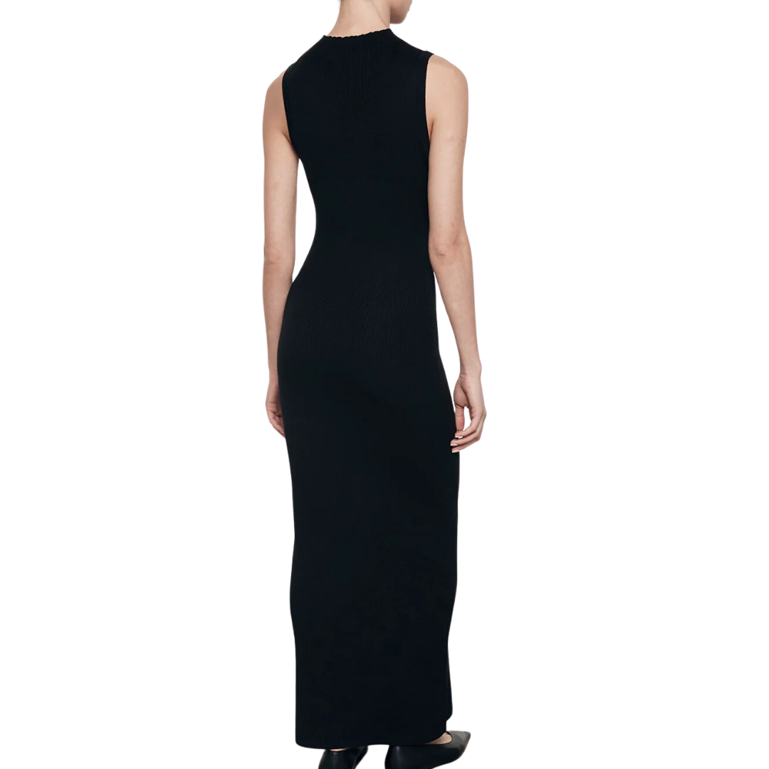 Silk Sweater Knit Mockneck Dress in Black