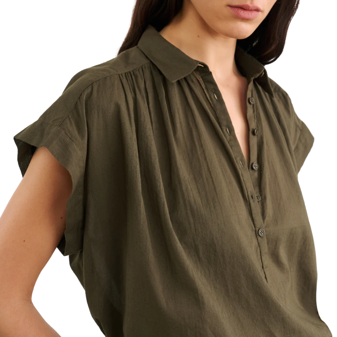 Normandy Blouse in Olive Green