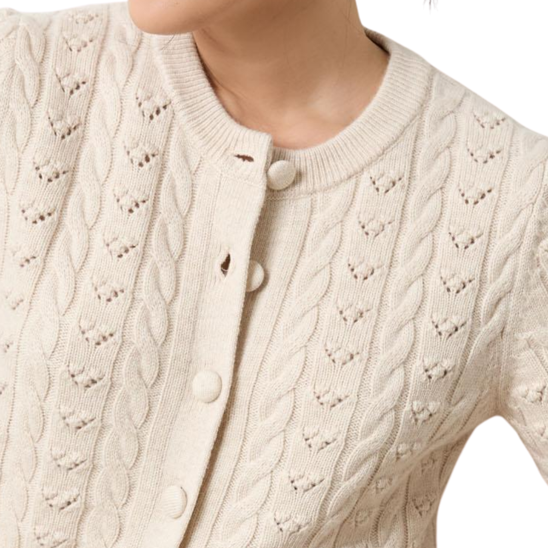 Short Sleeve Cardigan Sweater in Oat