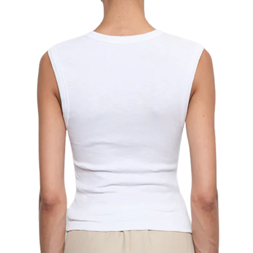 Textured Rib Sleeveless V in White
