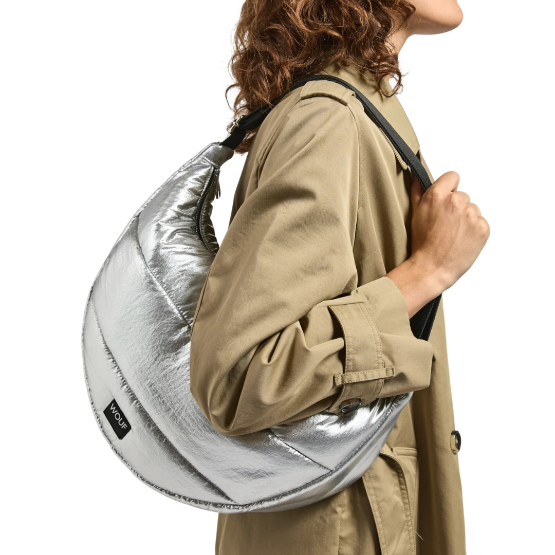 Glossy Large Crossbody Bag in Silver